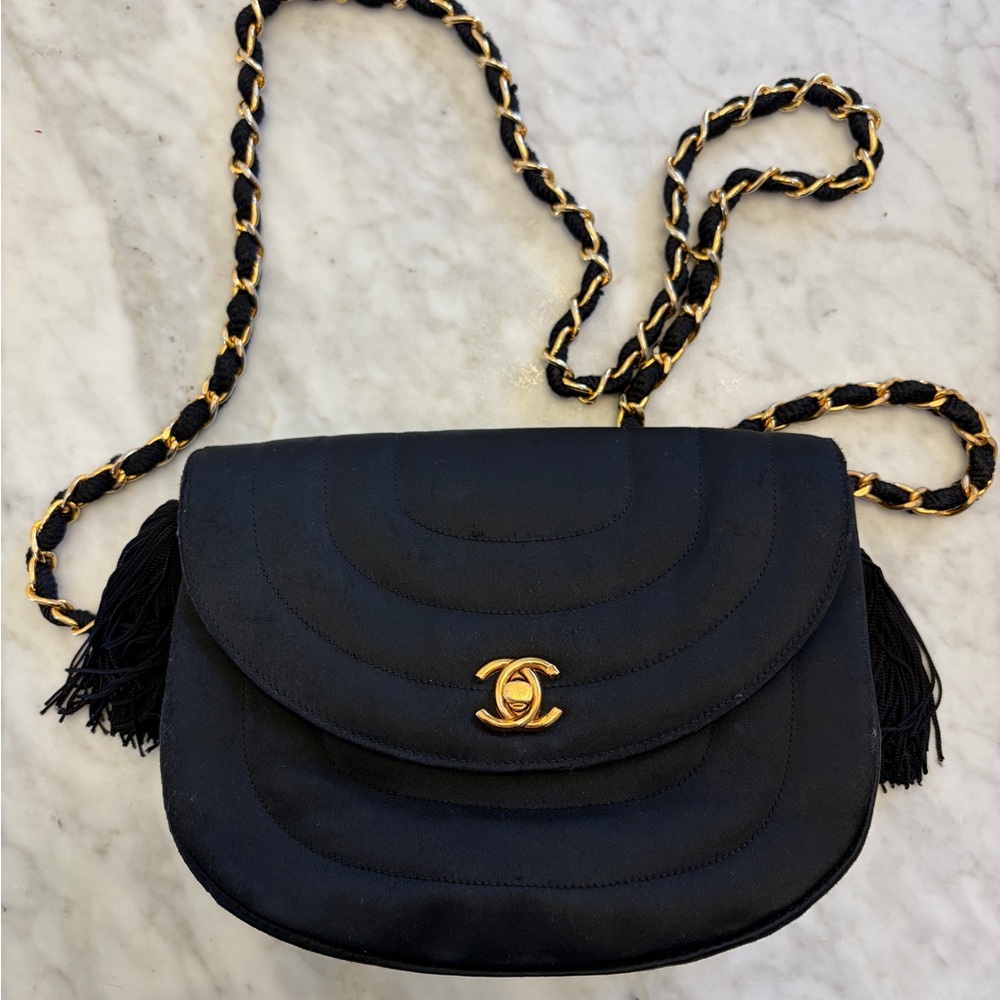 Chanel Satin Half Moon Evening Bag